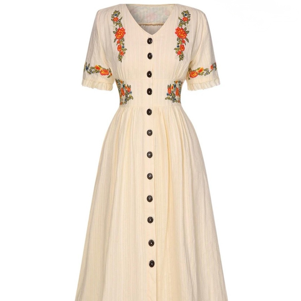 Floral Embroidered Cream Maxi Dress